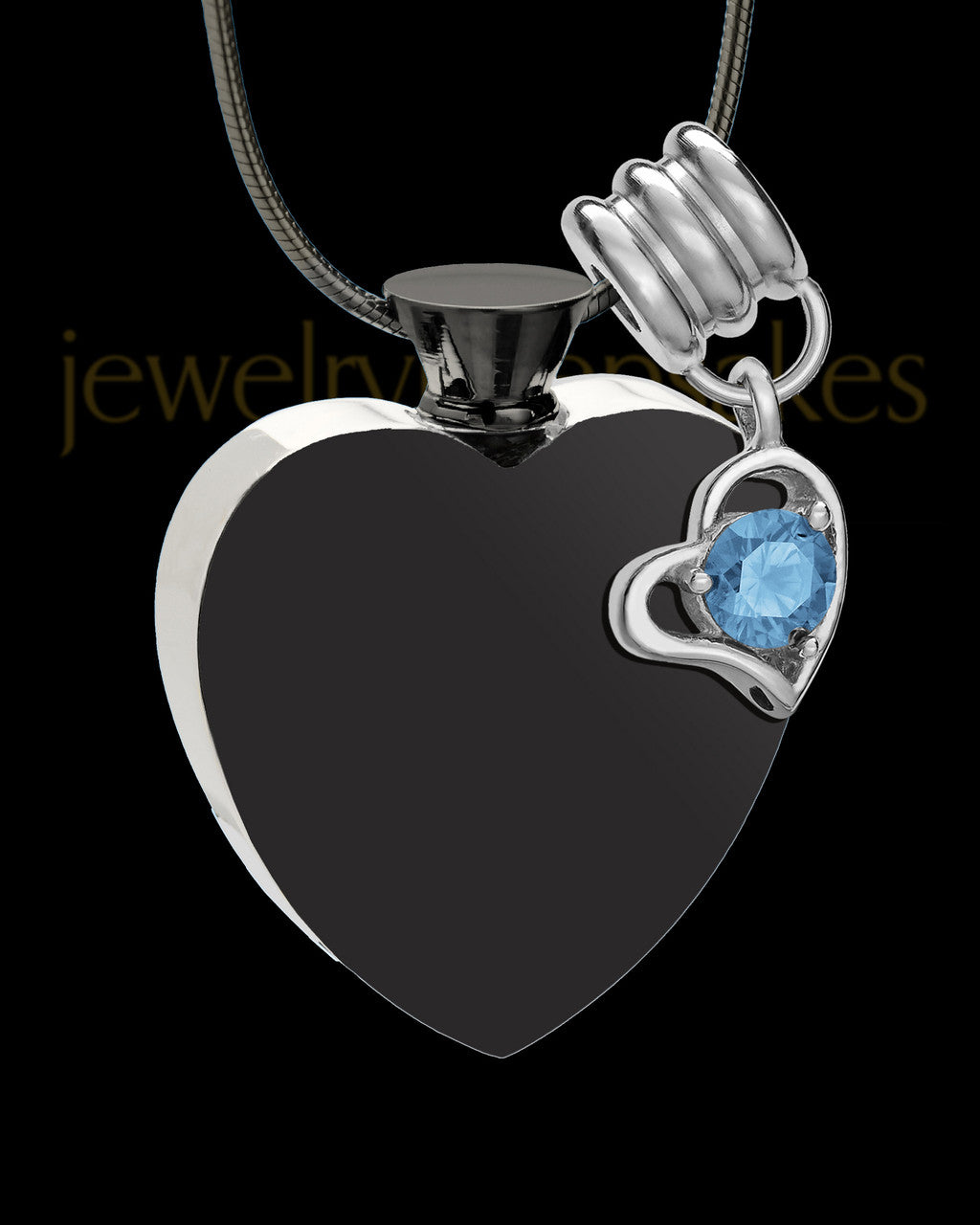 Black and Stainless Steel December Enamored Heart Cremation Keepsake