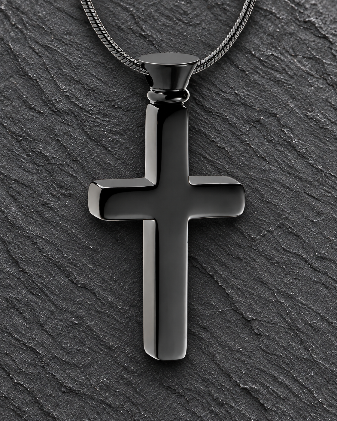 Black Plated Cross Locket For Ashes Necklace With Engraving