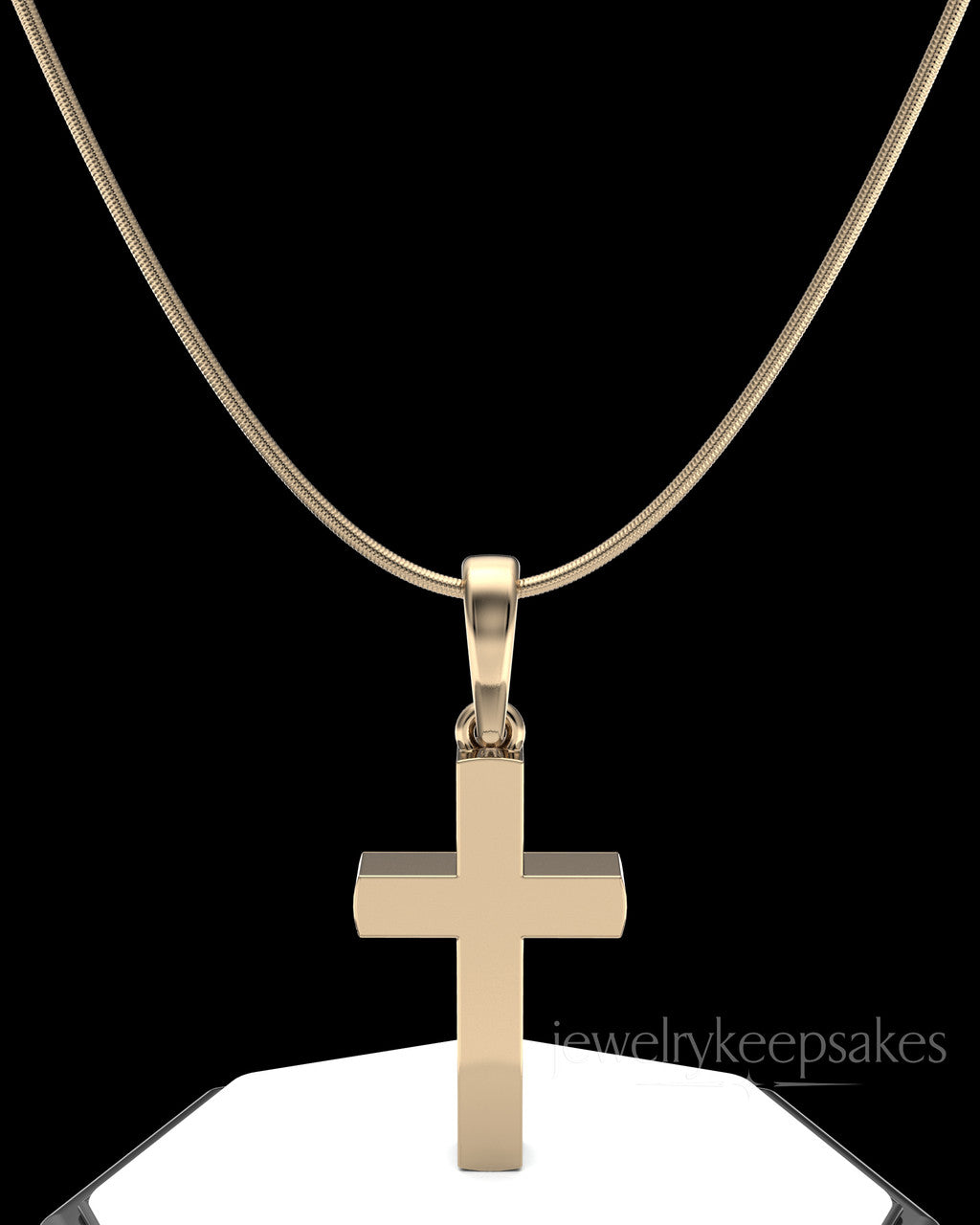 Solid 14K Gold Memorable Cross Permanently Sealed Waterproof Cremation Pendant