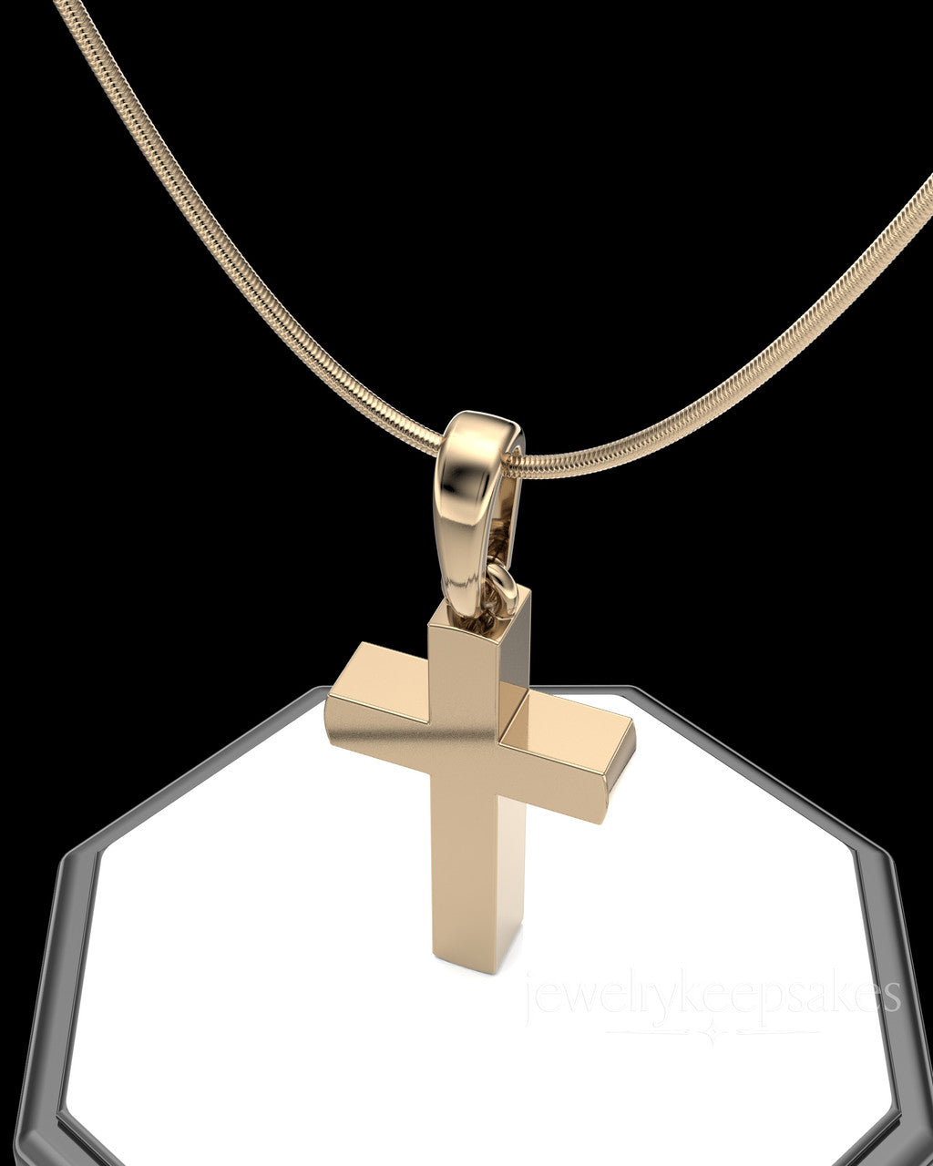 Solid 14K Gold Memorable Cross Permanently Sealed Waterproof Cremation Pendant
