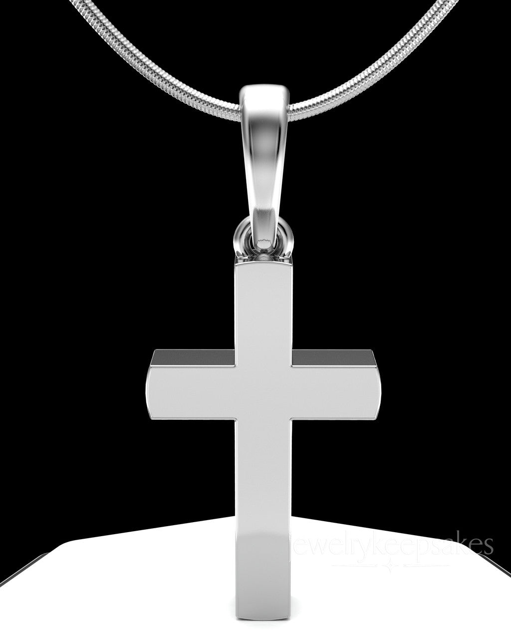 Solid 14K White Gold Memorable Cross Permanently Sealed Waterproof Cremation Pendant