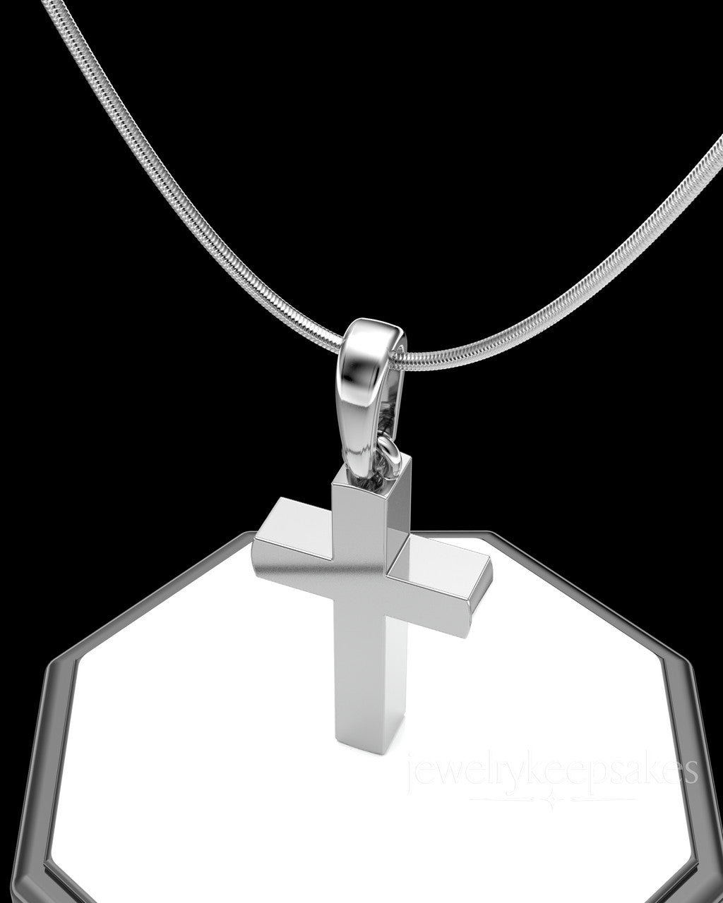 Solid 14K White Gold Memorable Cross Permanently Sealed Waterproof Cremation Pendant