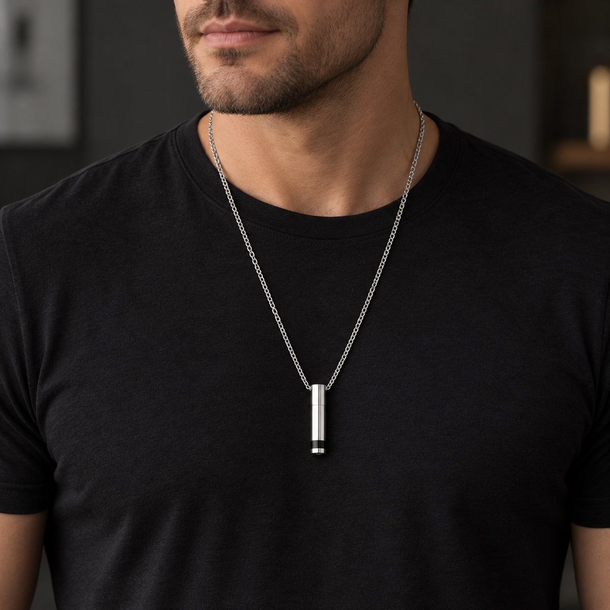 Men's Stainless Courageous Cylinder Cremation Pendant