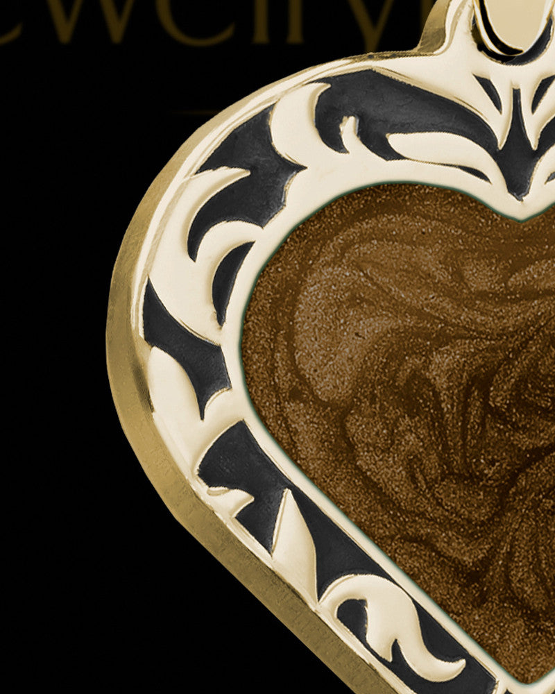 Solid 14K Gold Burning Heart with Coffee Ash Jewelry