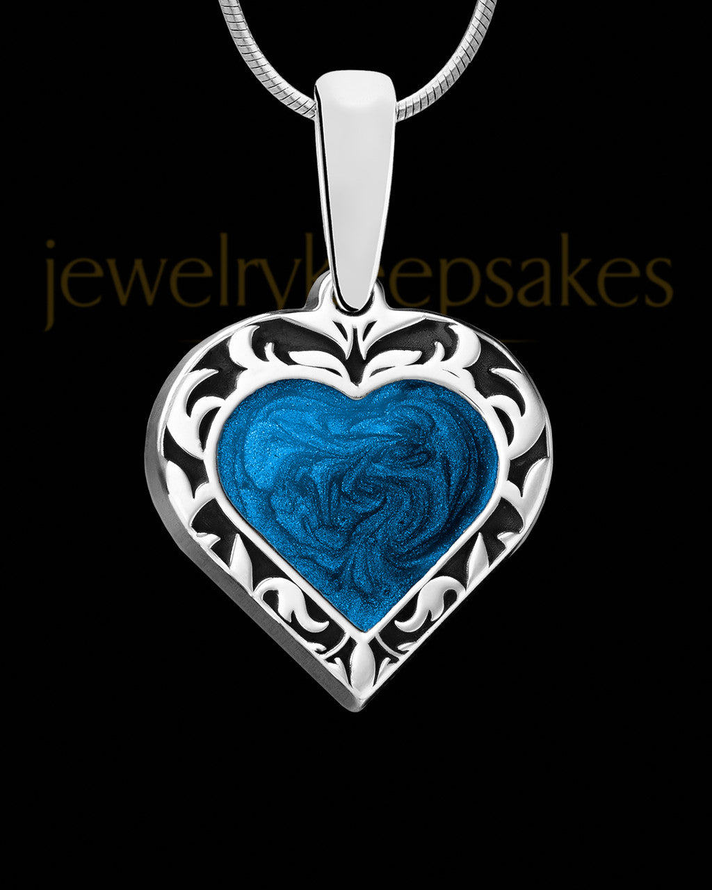 Solid 14K White Gold Paradise Heart with Indigo Ash Jewelry