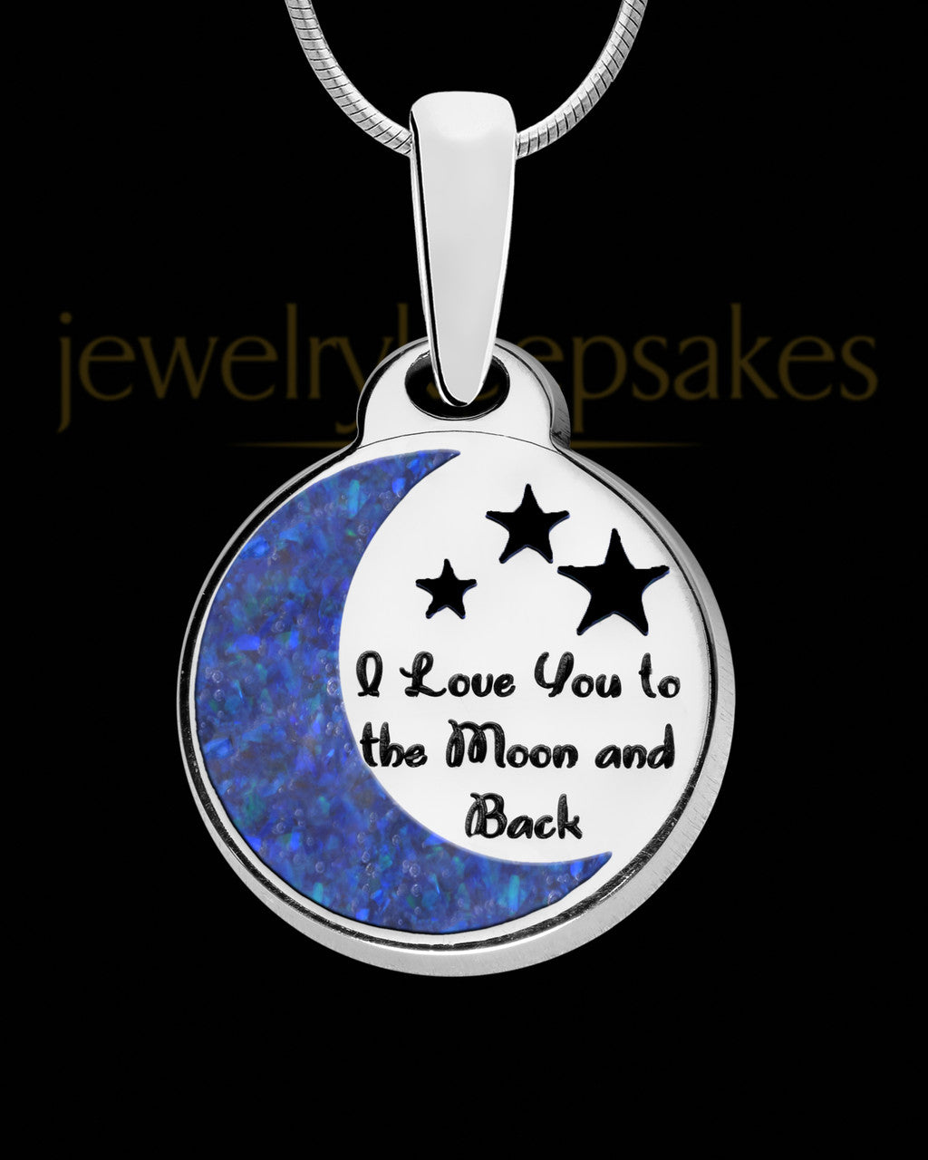 Solid 14K White Gold Moon and Back with Ocean Tide Opal Ash Jewelry