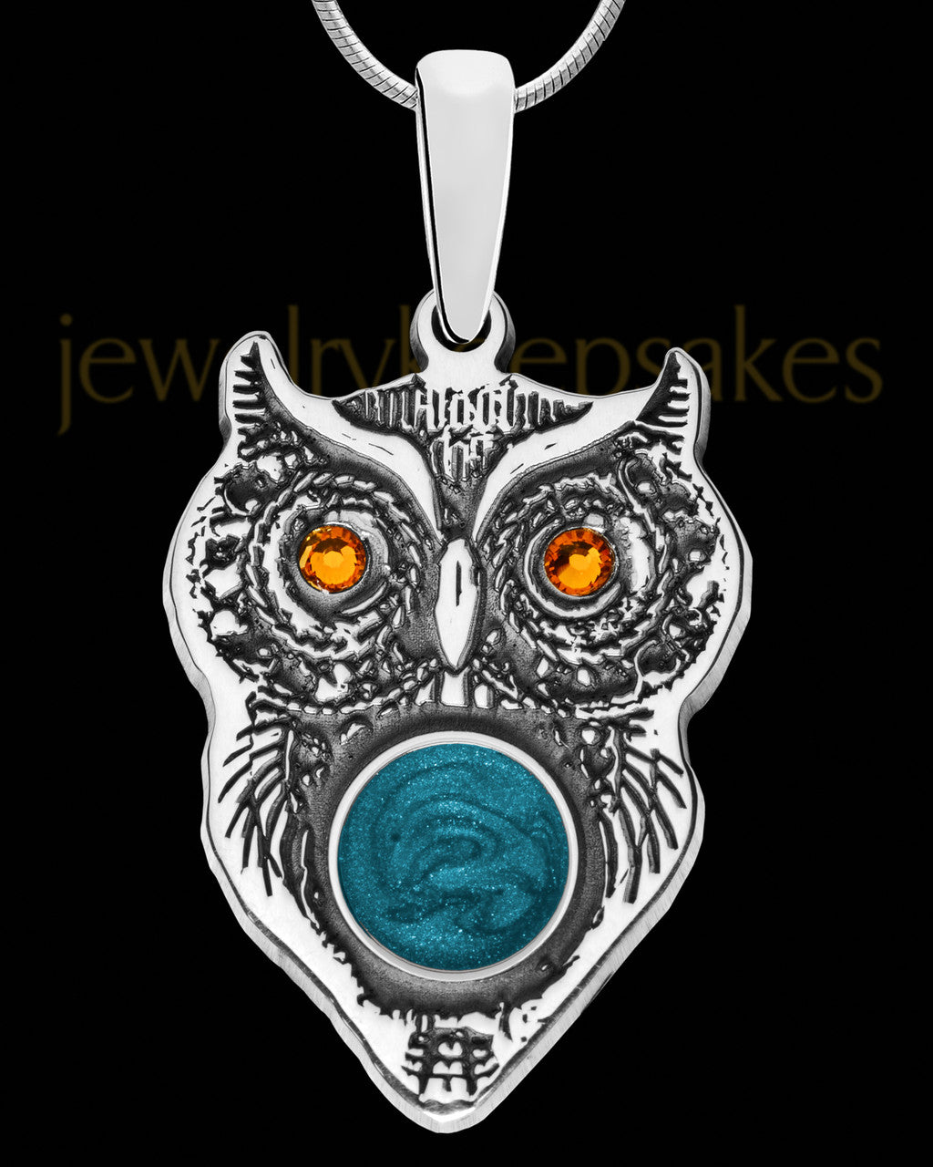Solid 14K White Gold Birthstone Owl with Teal Ash Jewelry