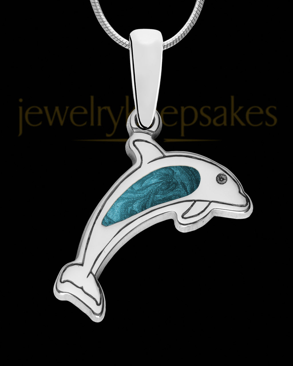 Solid 14K White Gold Dainty Dolphin with Teal Ash Jewelry