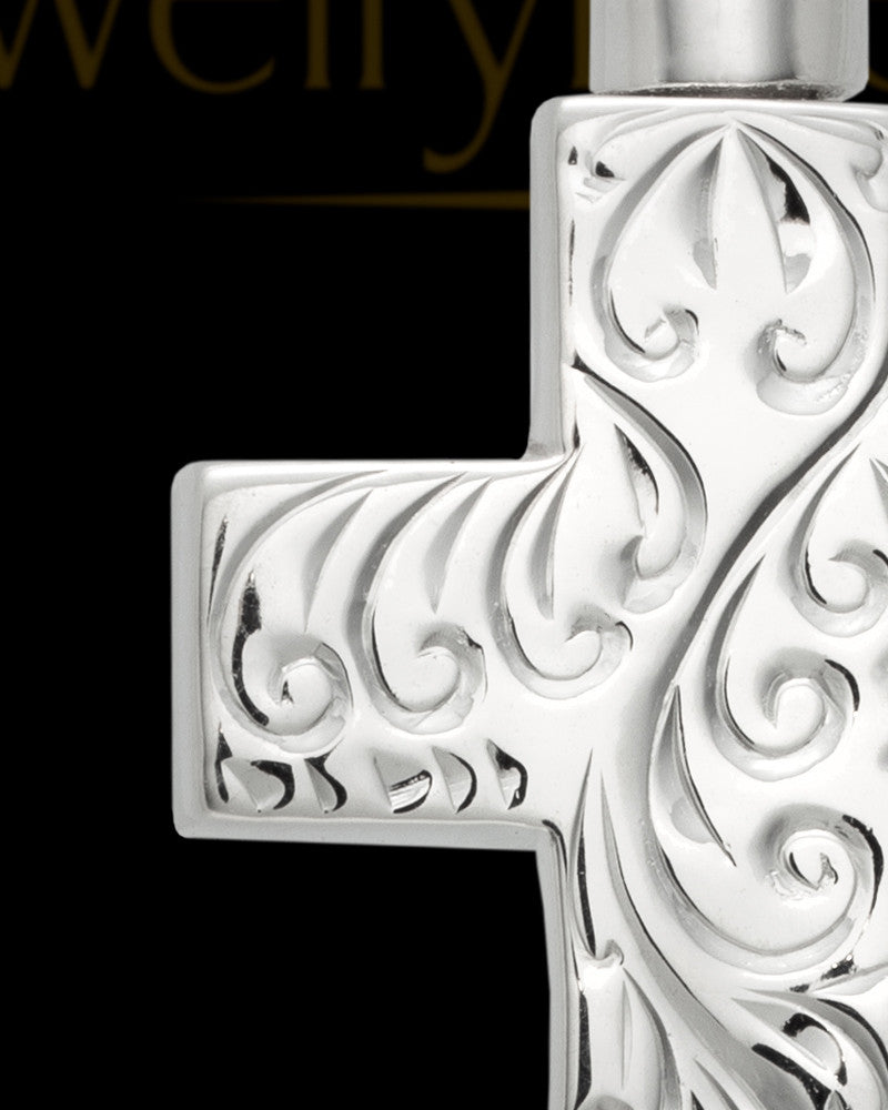 Memorial Pendant Etched Cross - Sterling Silver-Large