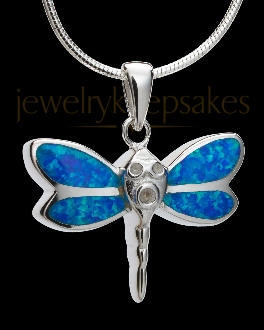 Silver Blue Delicate Dragonfly Cremation Urn Pendant