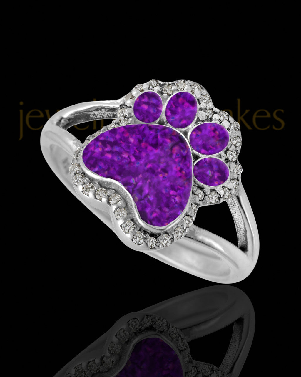 Ladies My Best Friend Paw Print Orchid Pearl Opal Silver Ash Ring