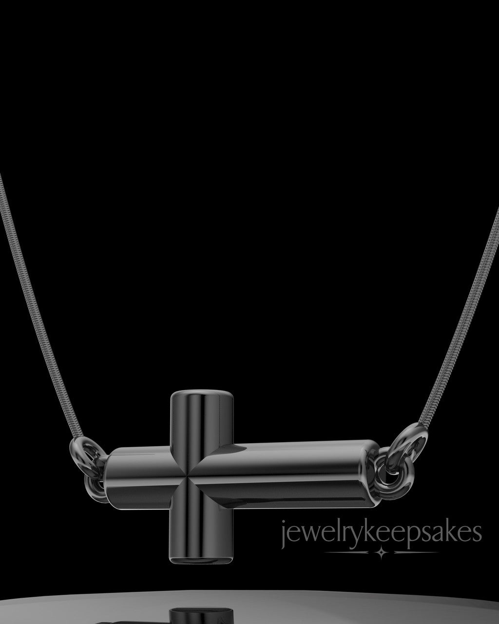 Black Plated Horizontal Cross Permanently Sealed Waterproof Keepsake Jewelry