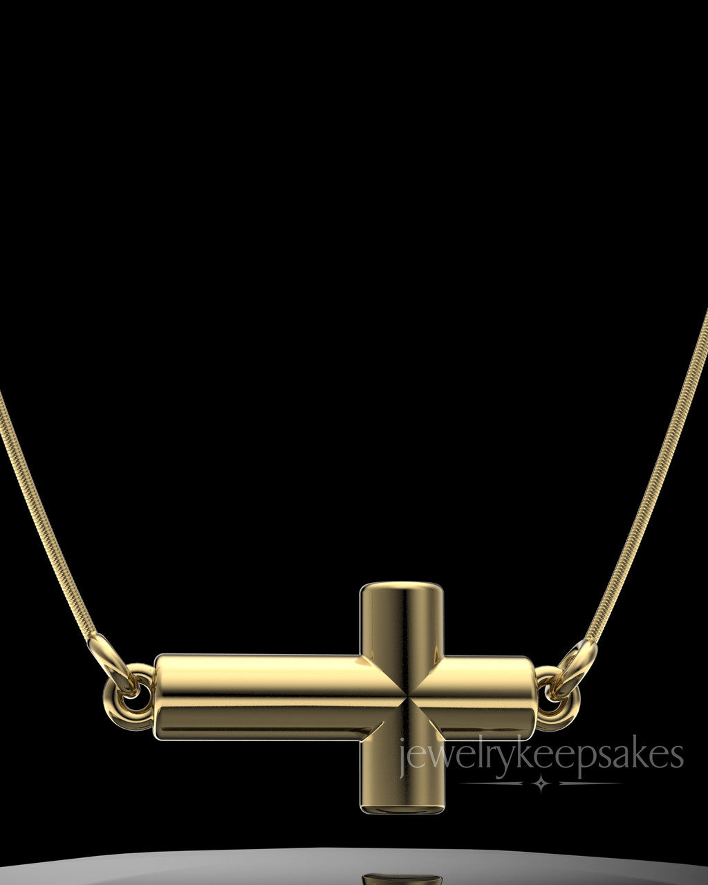 Gold Plated Horizontal Cross Permanently Sealed Waterproof Keepsake Jewelry