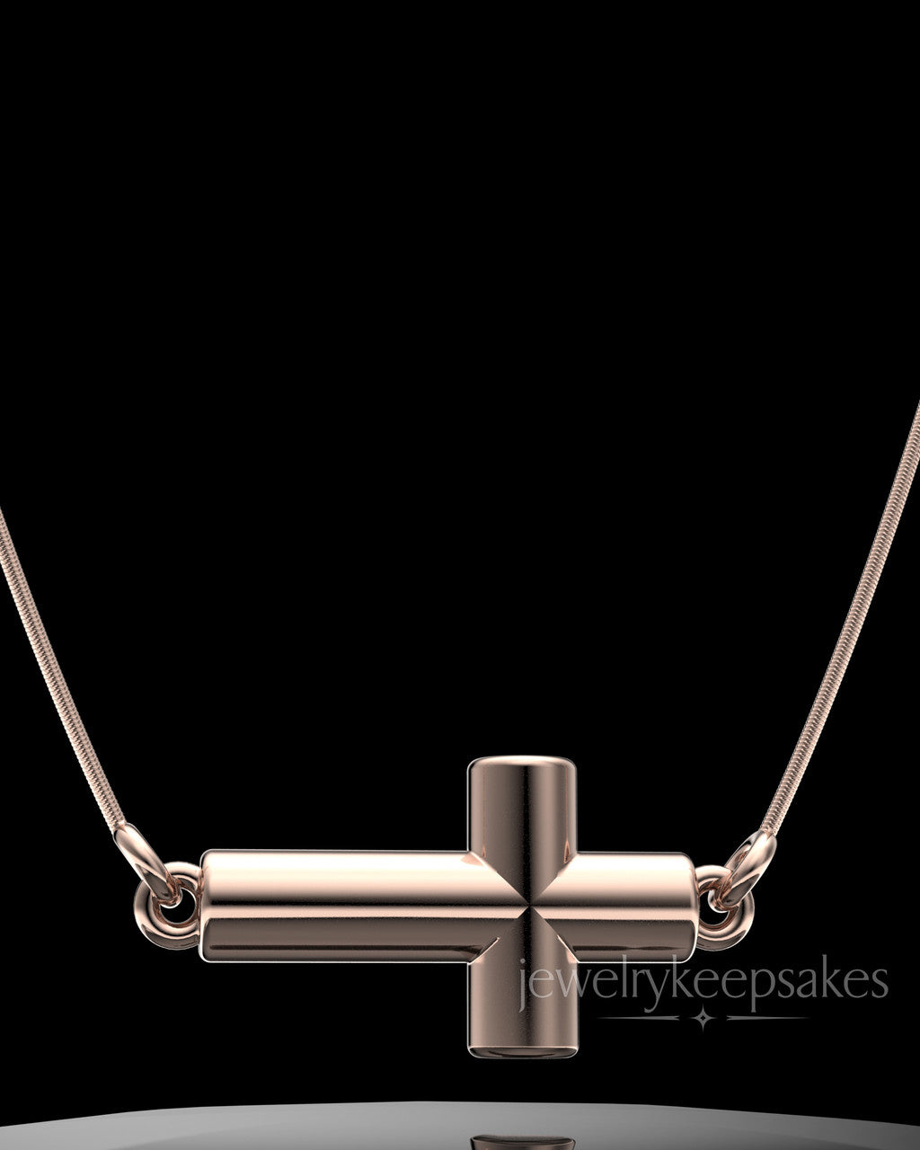 Rose Gold Plated Horizontal Cross Permanently Sealed Waterproof Keepsake Jewelry