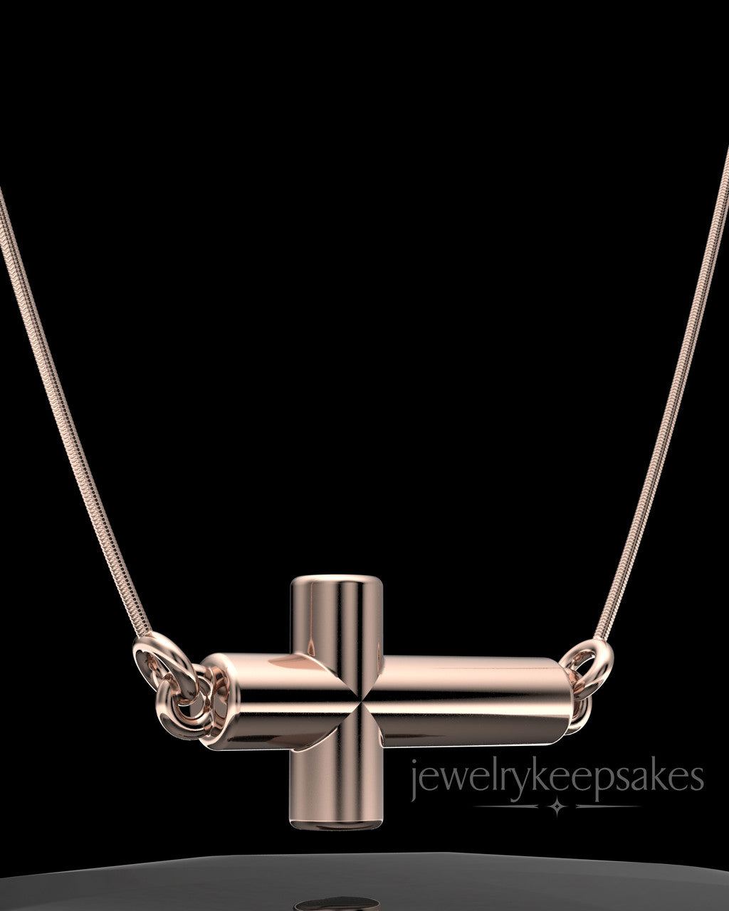 Rose Gold Plated Horizontal Cross Permanently Sealed Waterproof Keepsake Jewelry
