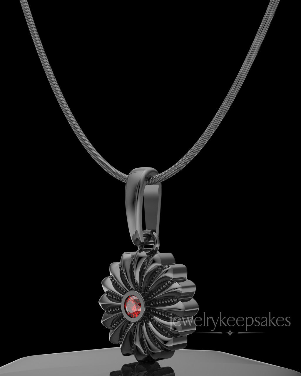 Black Plated Daisy Birthstone Permanently Sealed Waterproof Keepsake Jewelry