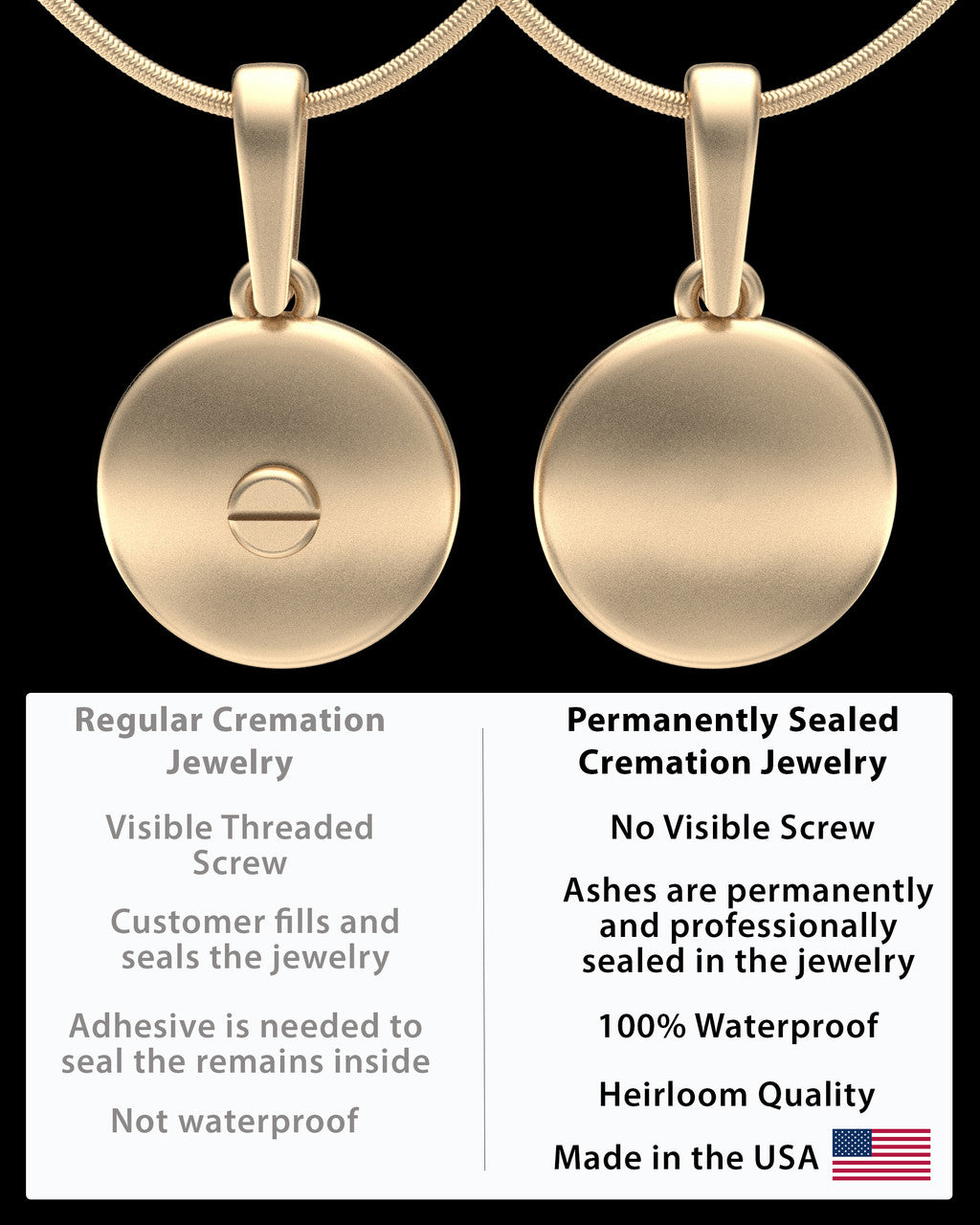 Gold Plated Luna Permanently Sealed Waterproof Keepsake Jewelry