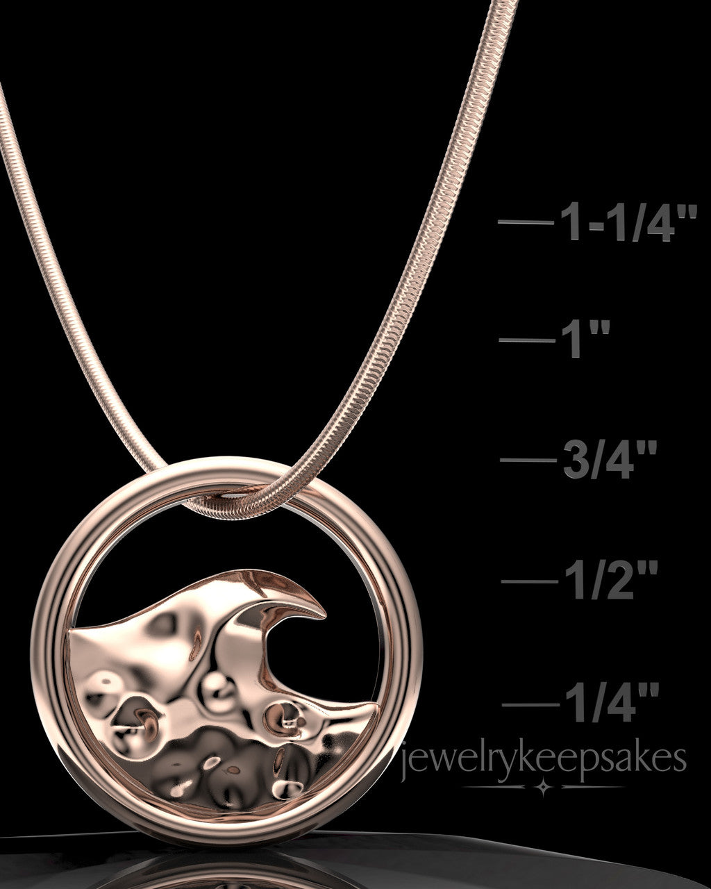 Rose Gold Plated Ocean Waves Permanently Sealed Waterproof Keepsake Jewelry