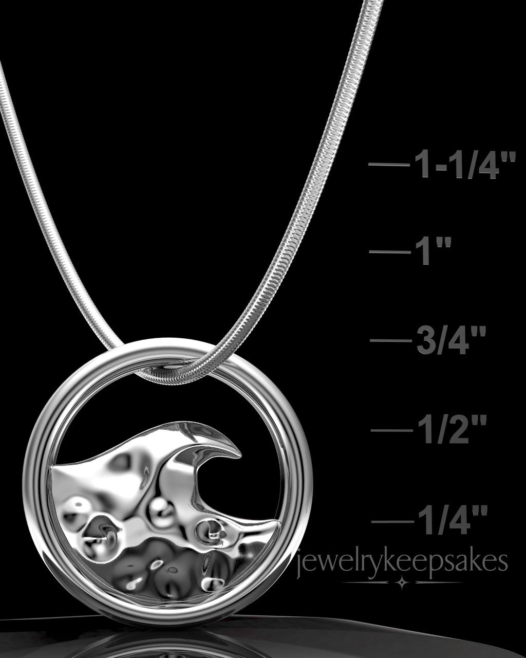 Solid 14K White Gold Ocean Waves Permanently Sealed Waterproof Keepsake Jewelry