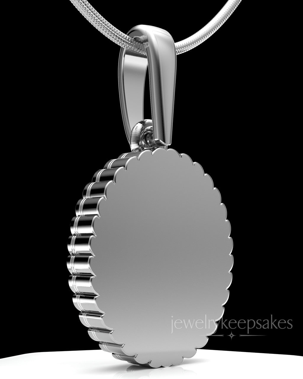 Solid 14K White Gold Oval In Love Permanently Sealed Waterproof Keepsake Jewelry