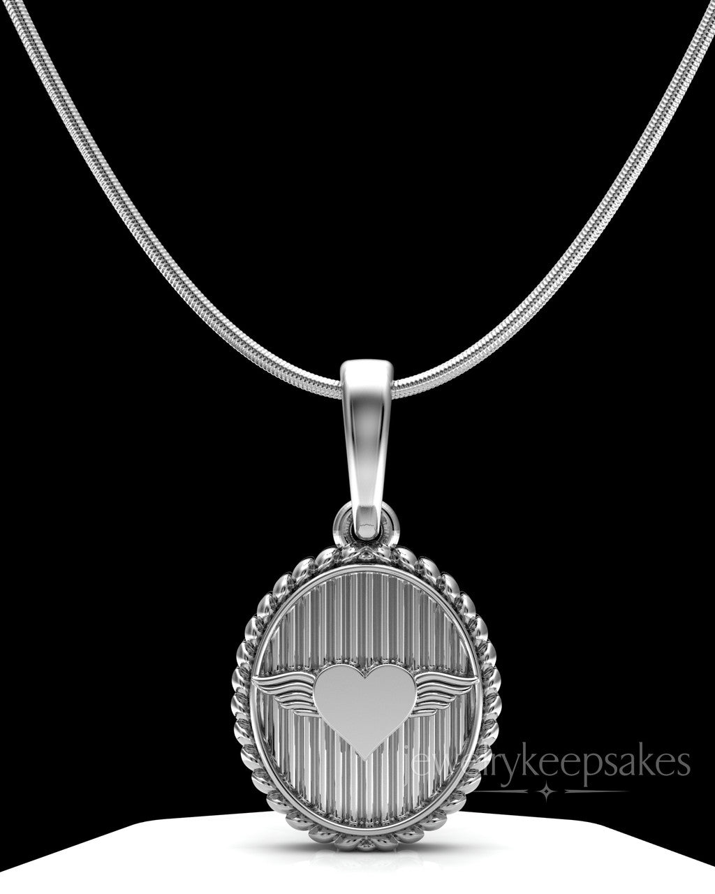 Solid 14K White Gold Oval In Love Permanently Sealed Waterproof Keepsake Jewelry