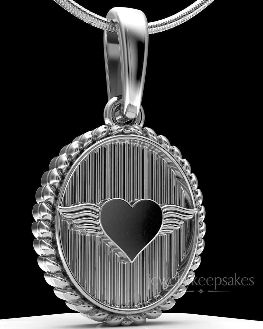 Solid 14K White Gold Oval In Love Permanently Sealed Waterproof Keepsake Jewelry
