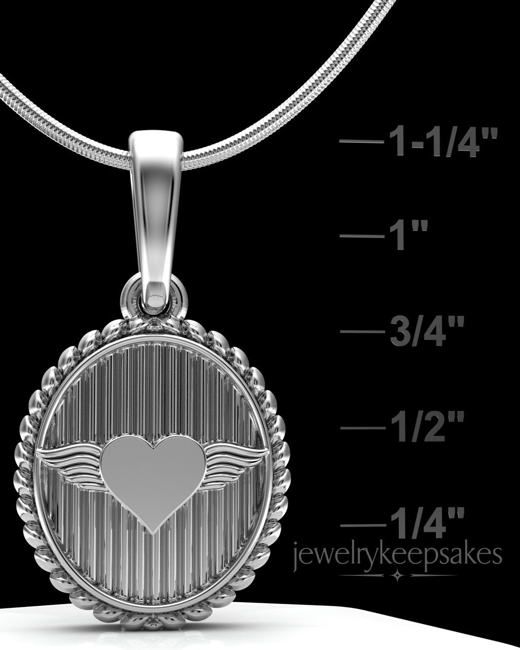 Solid 14K White Gold Oval In Love Permanently Sealed Waterproof Keepsake Jewelry