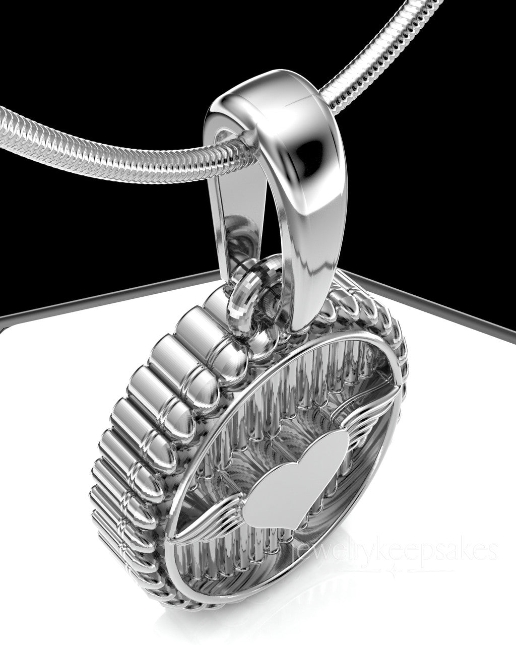 Solid 14K White Gold Oval In Love Permanently Sealed Waterproof Keepsake Jewelry