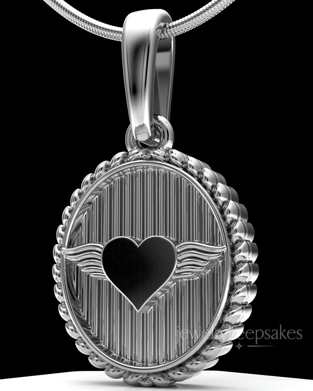 Solid 14K White Gold Oval In Love Permanently Sealed Waterproof Keepsake Jewelry