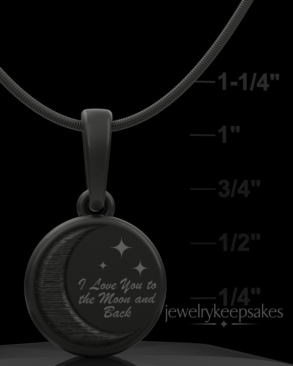 Black Plated Moon and Back Permanently Sealed Waterproof Keepsake Jewelry