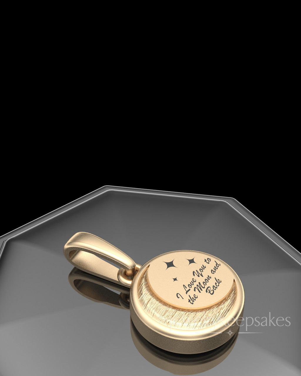 Solid 14k Gold Moon and Back Permanently Sealed Waterproof Keepsake Jewelry