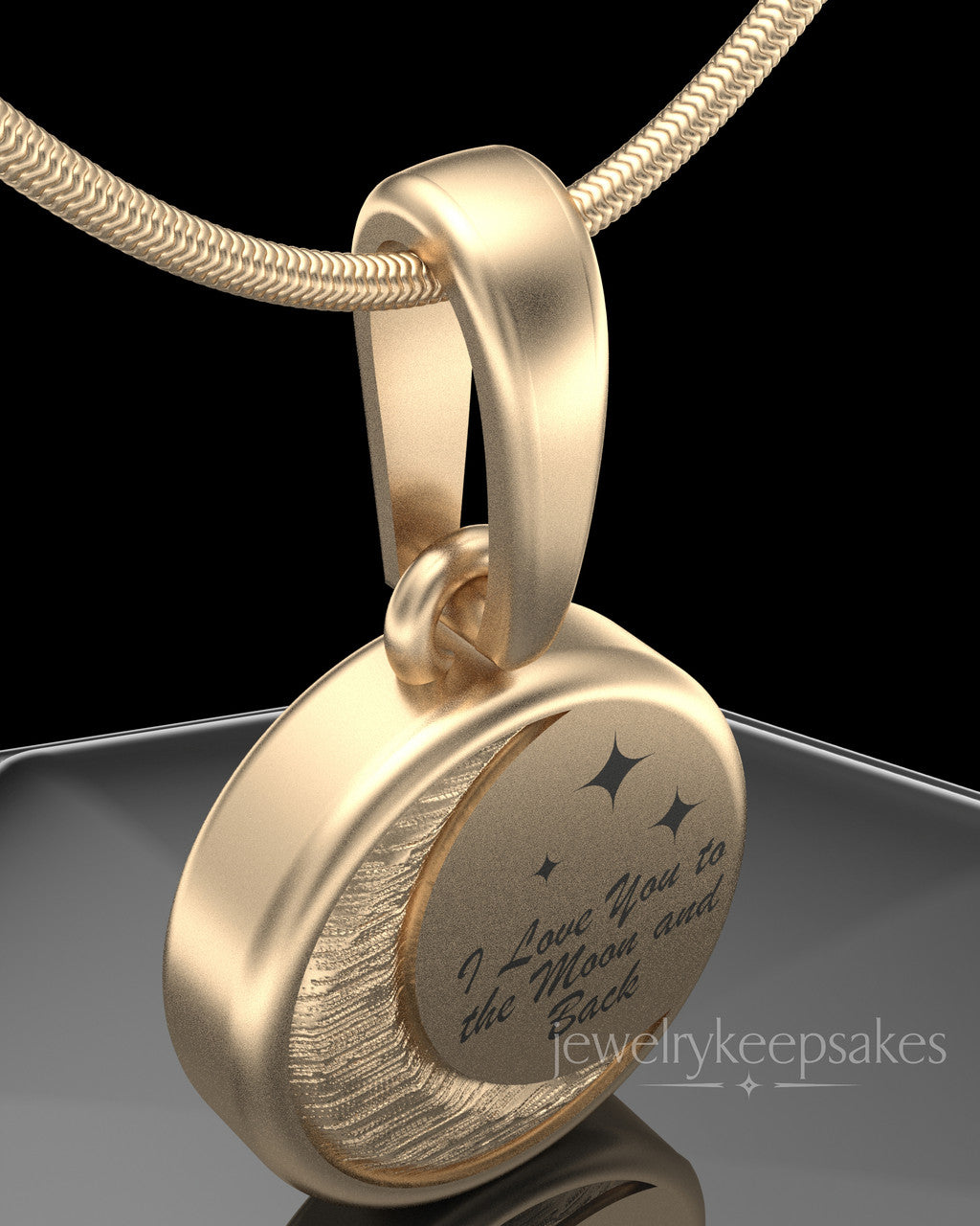 Solid 14k Gold Moon and Back Permanently Sealed Waterproof Keepsake Jewelry