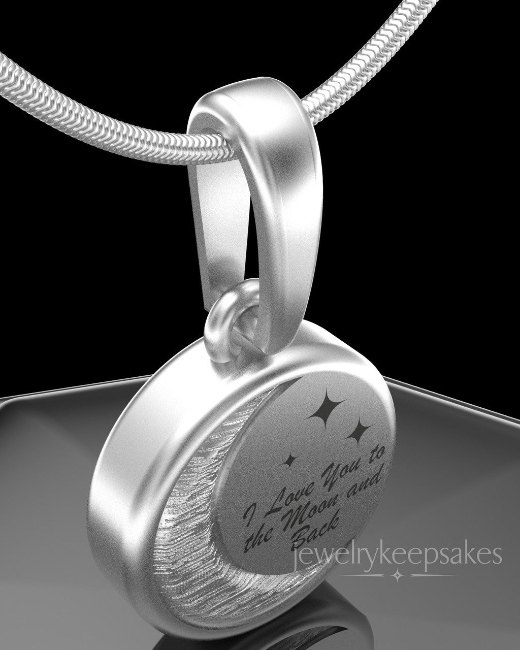 Solid 14k White Gold Moon and Back Permanently Sealed Waterproof Keepsake Jewelry