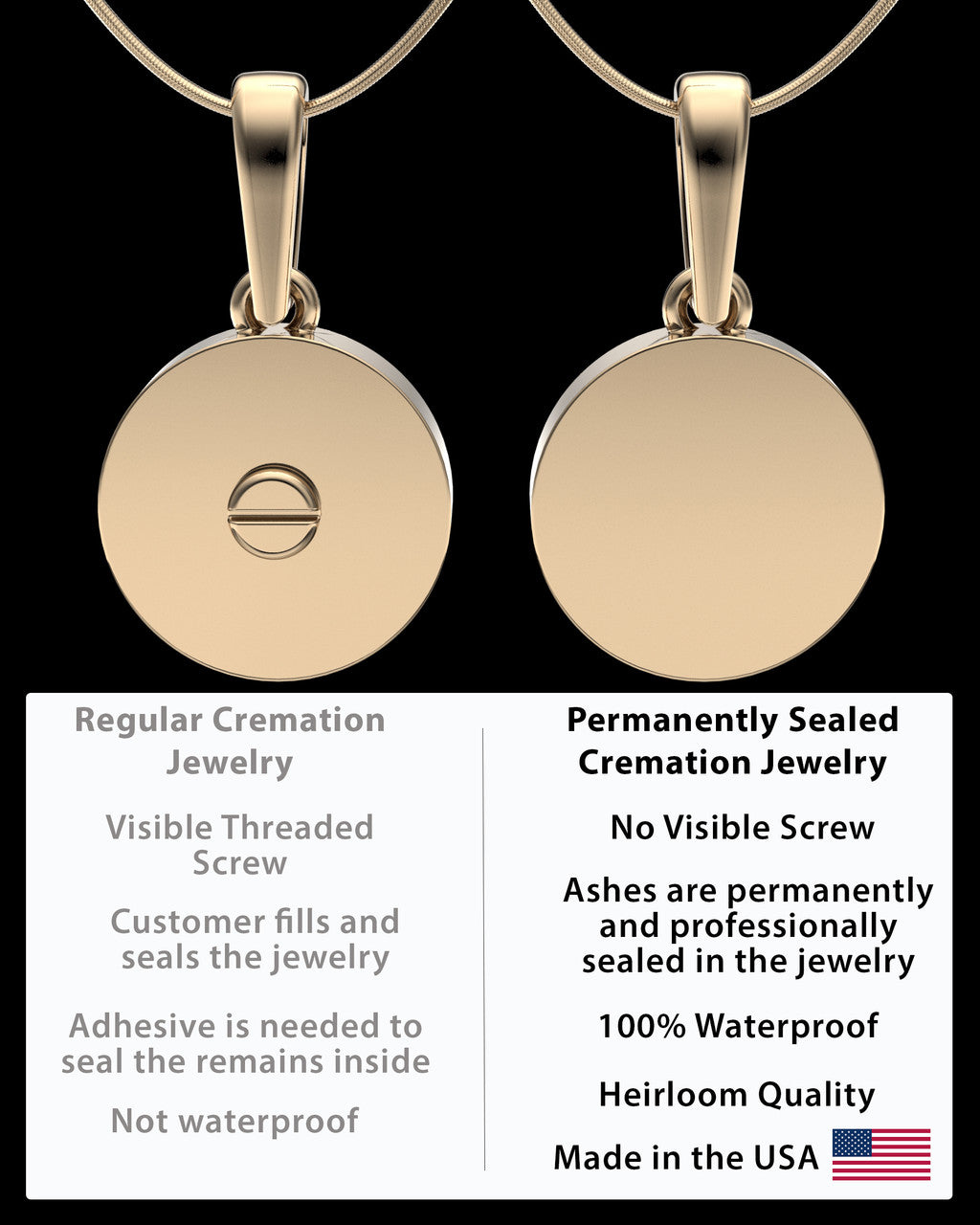 Solid 14K Gold Compass Permanently Sealed Waterproof Keepsake Jewelry