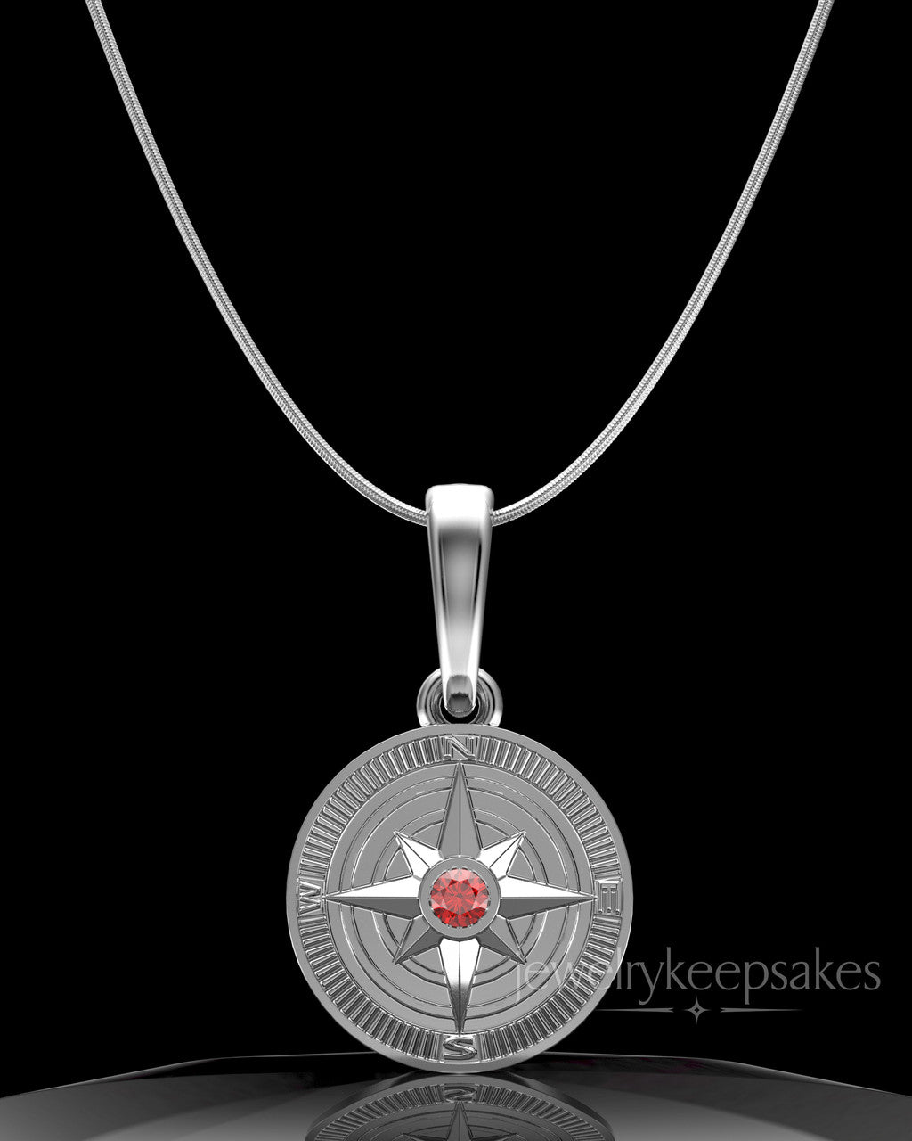 Solid 14K White Gold Compass Permanently Sealed Waterproof Keepsake Jewelry