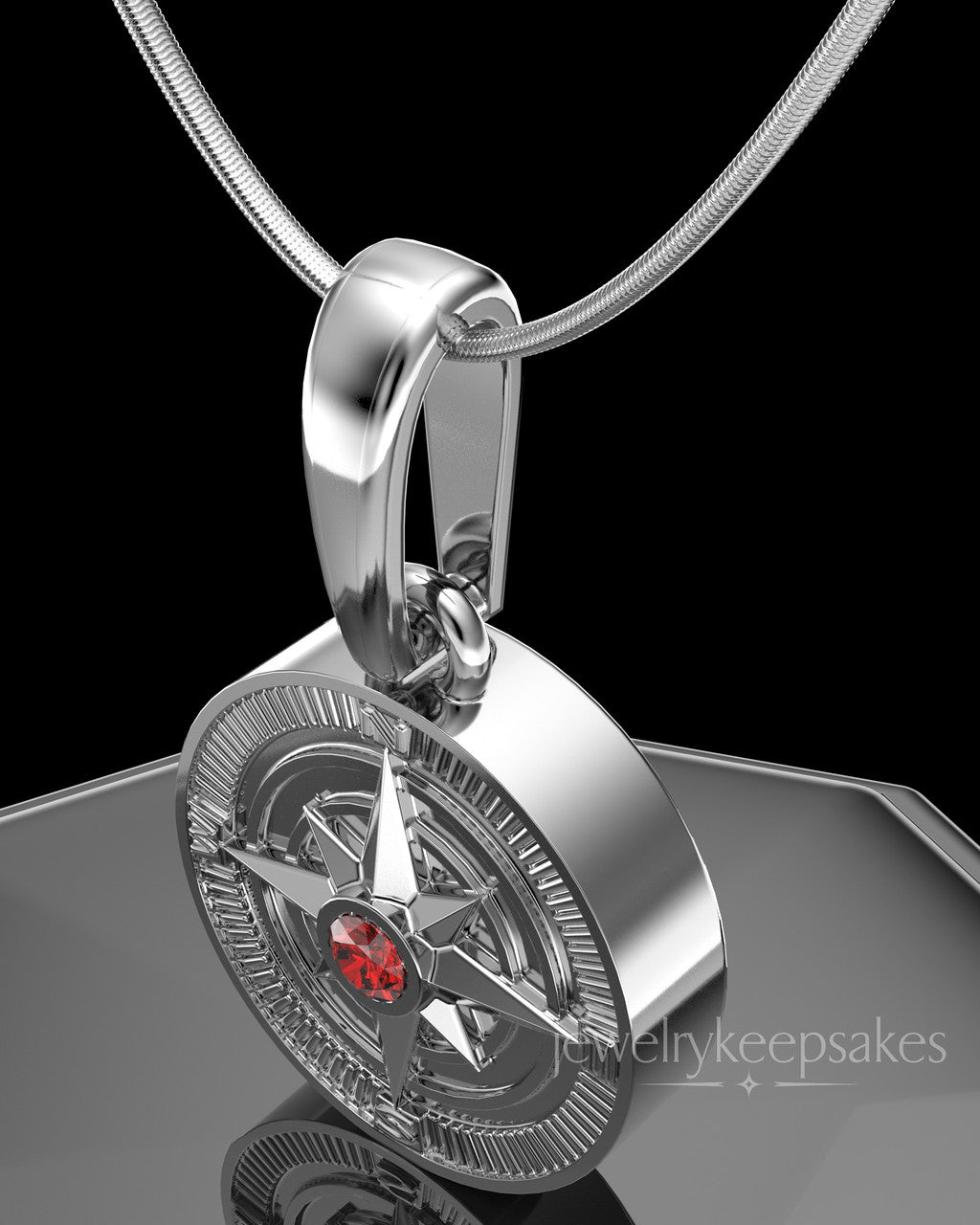 Solid 14K White Gold Compass Permanently Sealed Waterproof Keepsake Jewelry
