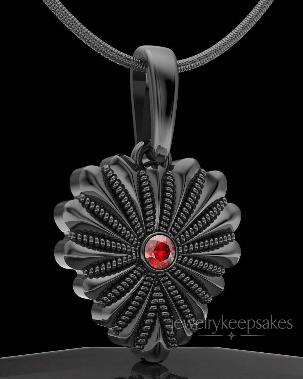 Black Plated Rodeo Birthstone Heart Permanently Sealed Waterproof Keepsake Jewelry