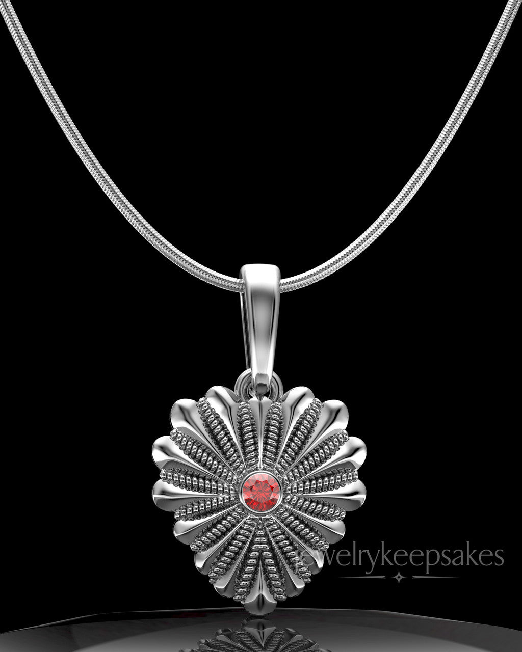 Solid 14K White Gold Rodeo Birthstone Heart Permanently Sealed Waterproof Keepsake Jewelry