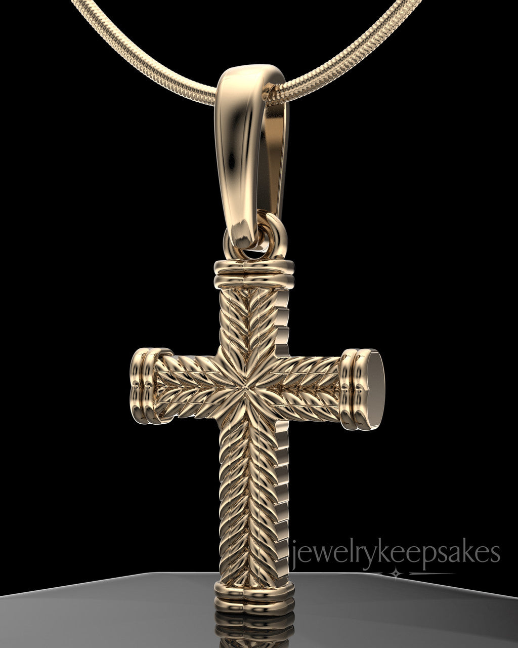 Solid 14k Gold Braided Cross Permanently Sealed Waterproof Keepsake Jewelry