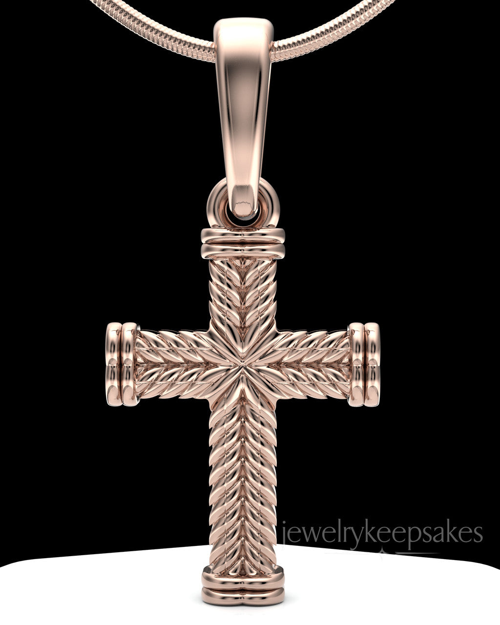 Rose Gold Plated Braided Cross Permanently Sealed Waterproof Keepsake Jewelry