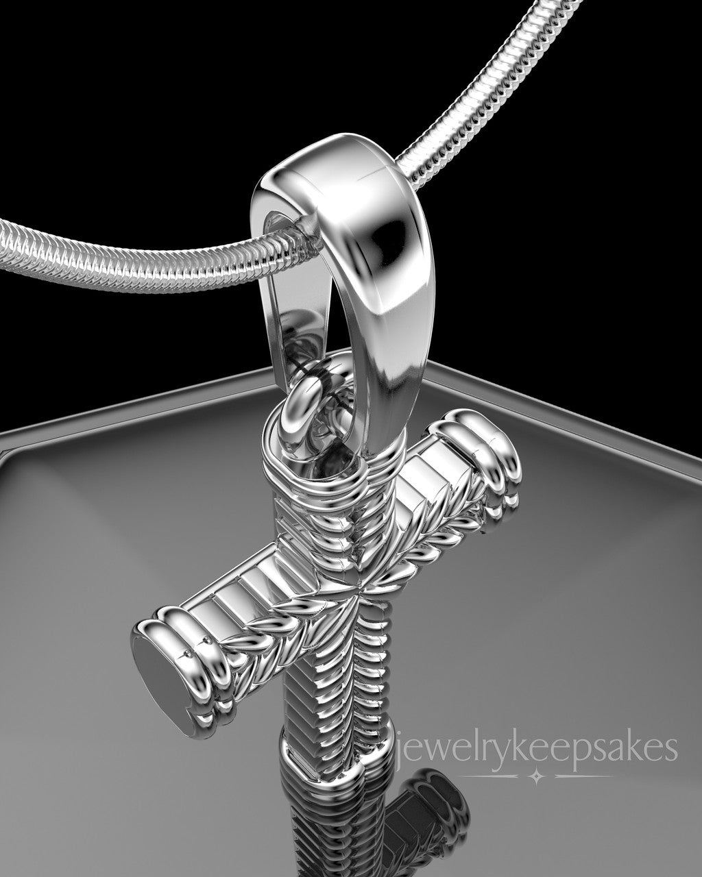 Solid 14k White Gold Braided Cross Permanently Sealed Waterproof Keepsake Jewelry