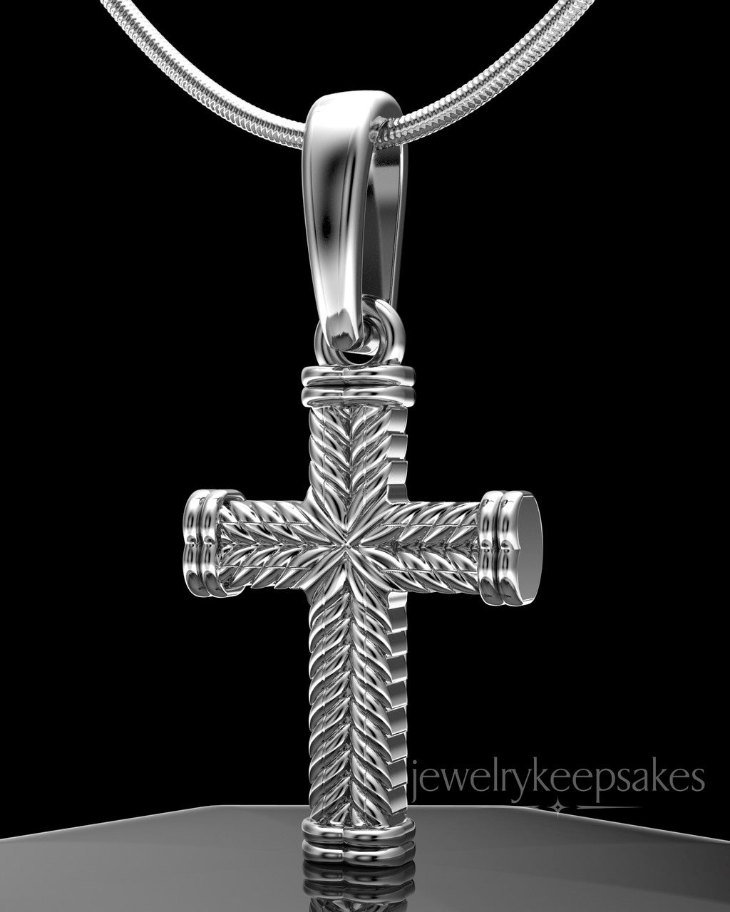 Solid 14k White Gold Braided Cross Permanently Sealed Waterproof Keepsake Jewelry