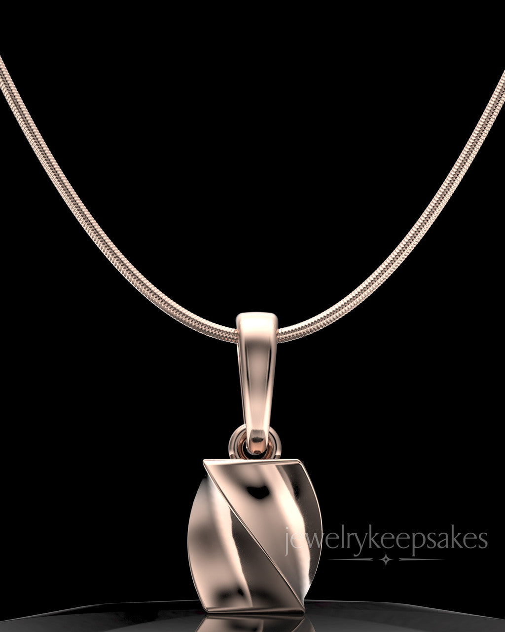 Rose Gold Plated Twisted Rectangle Permanently Sealed Waterproof Keepsake Jewelry