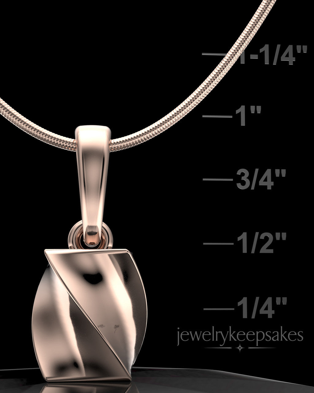 Rose Gold Plated Twisted Rectangle Permanently Sealed Waterproof Keepsake Jewelry