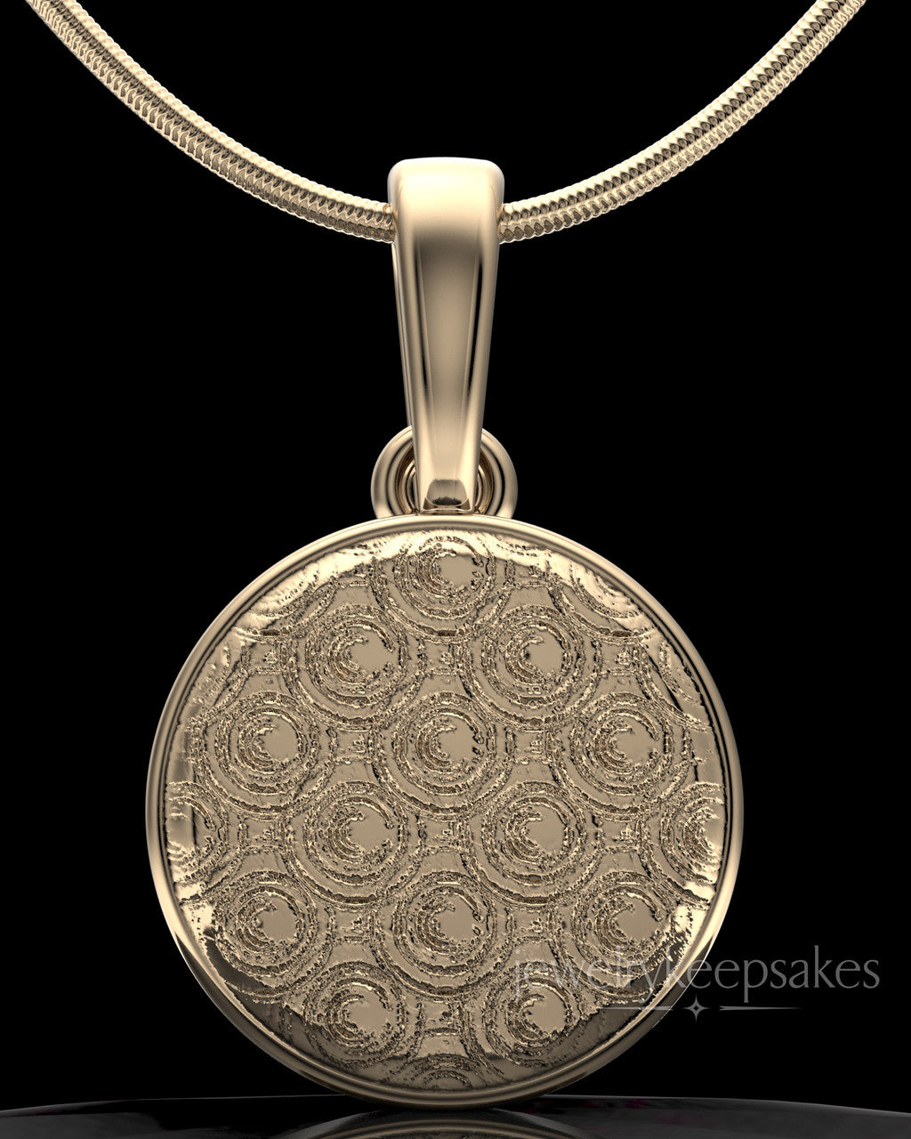 Solid 14k Gold Patterned Round Permanently Sealed Waterproof Keepsake Jewelry