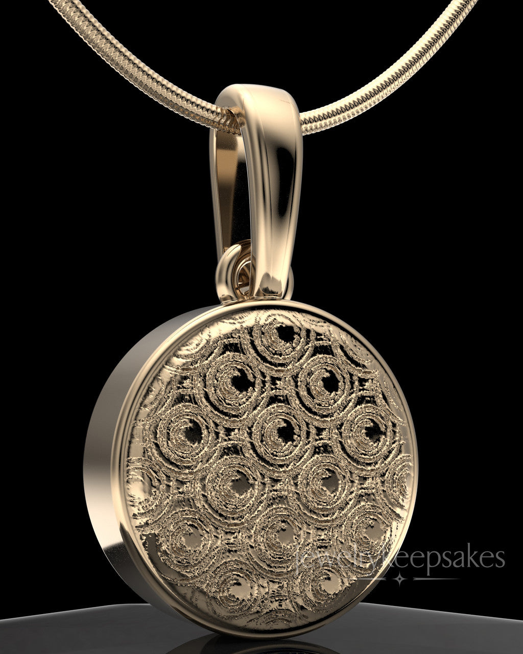 Solid 14k Gold Patterned Round Permanently Sealed Waterproof Keepsake Jewelry