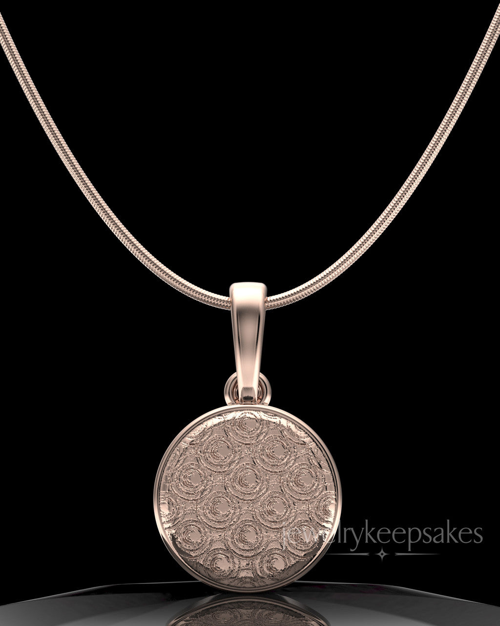 Rose Gold Plated Patterned Round Permanently Sealed Waterproof Keepsake Jewelry
