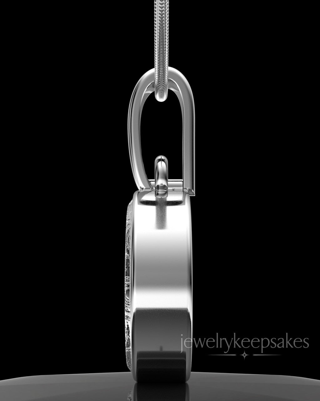 Solid 14k White Gold Patterned Round Permanently Sealed Waterproof Keepsake Jewelry