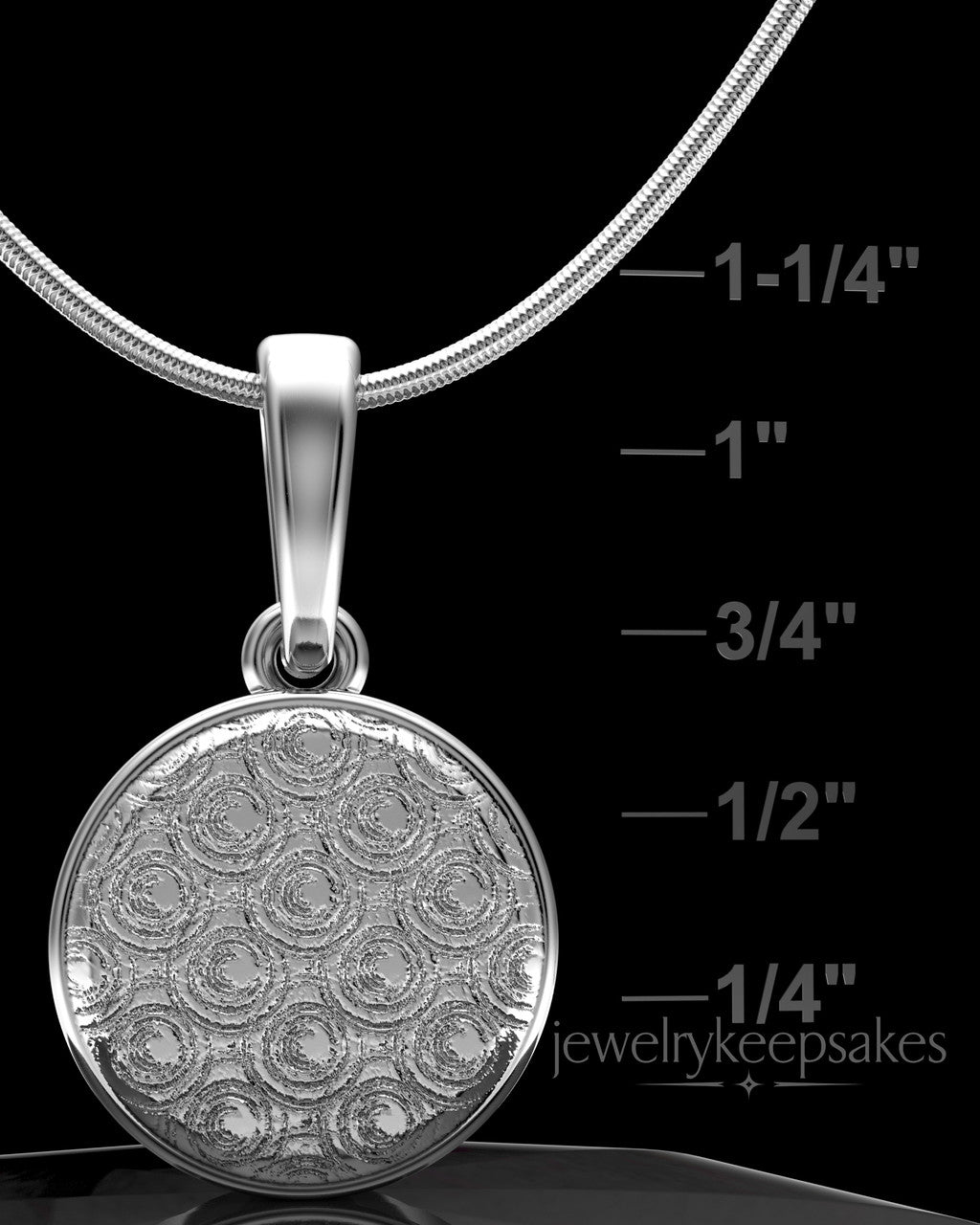 Solid 14k White Gold Patterned Round Permanently Sealed Waterproof Keepsake Jewelry