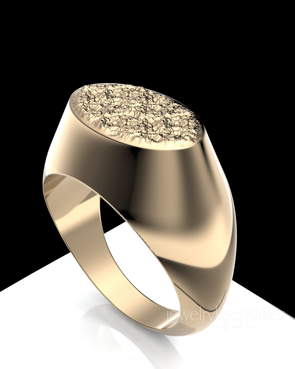 Solid 14k Yellow Gold Men's Signet Permanently Sealed Waterproof Cremation Ring